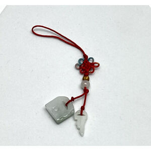 Asian Jade-Style Lucky Charm Keychain Red Cord Knot Amulet Pendant Decor Phone